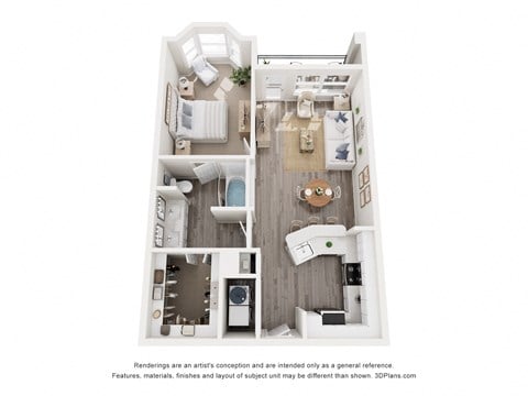 Floor plan for 1 bed, 1 bath, 754 sqft